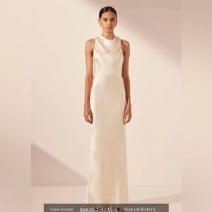 Shona Joy Cream Satin High Neck Bias Maxi